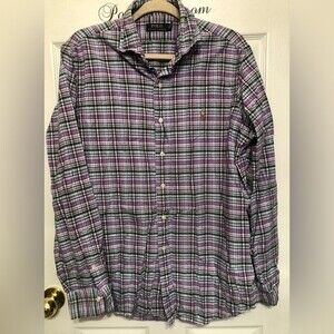 Polo Ralph Lauren Sz L Button Up Shirt Purple Plaid
